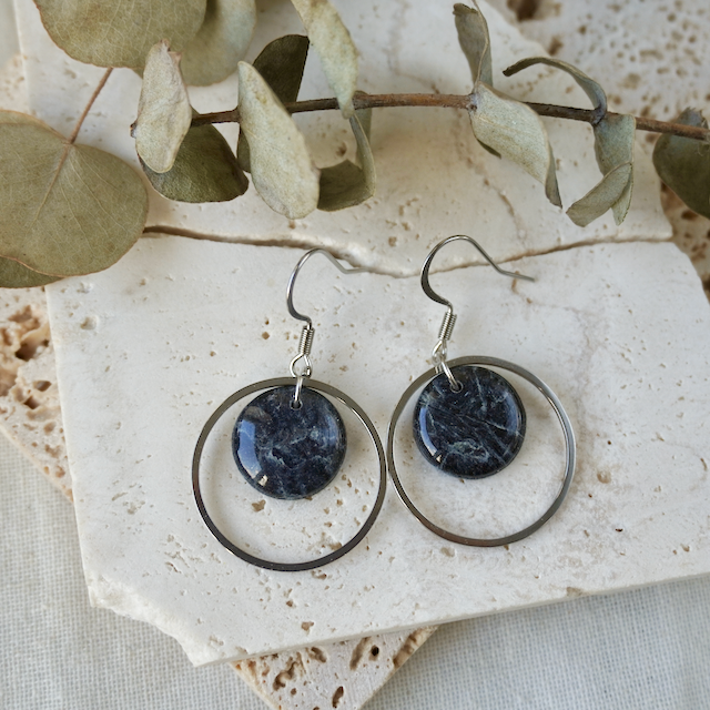 Black Tourmaline Hook Hoop