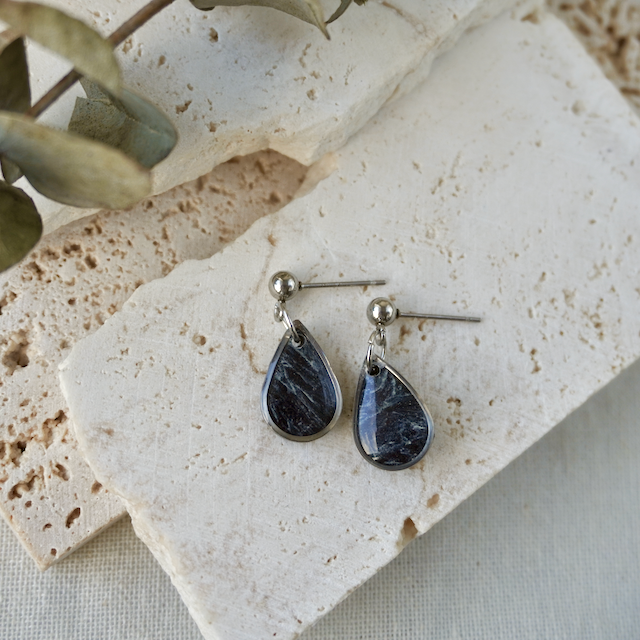 Black Tourmaline Bezel Stud Teardrop