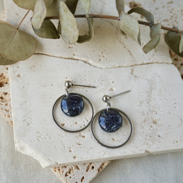 Black Tourmaline Stud Hoop