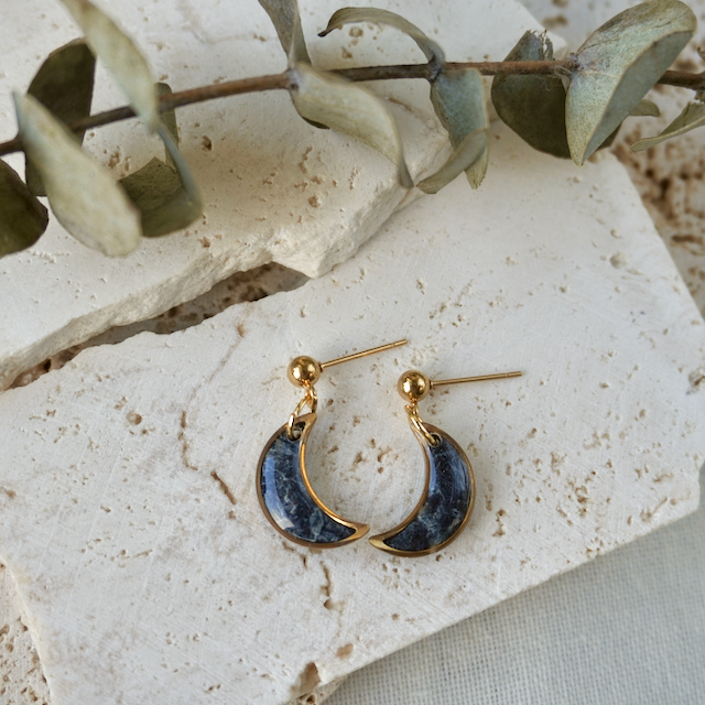 Black Tourmaline Bezel Stud Moon