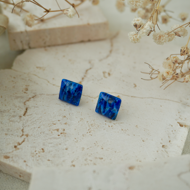 Blue Azurite Medium Square Stud