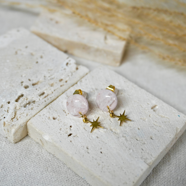 Rose Quartz Mini Charm Stud