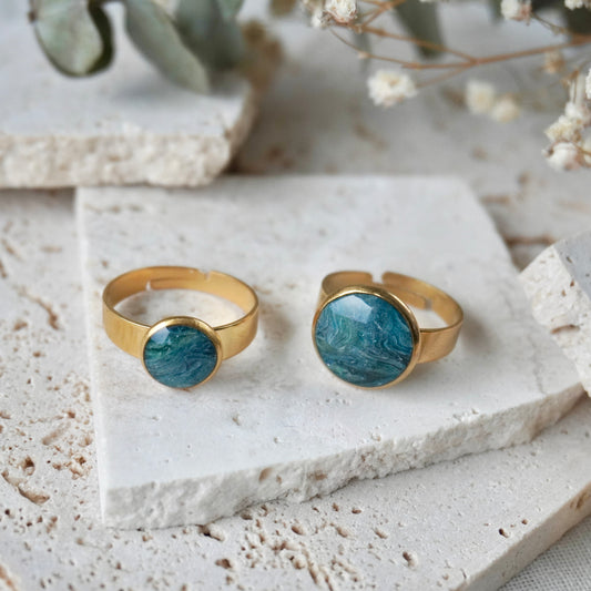 Marbled Teal Adjustable Rings