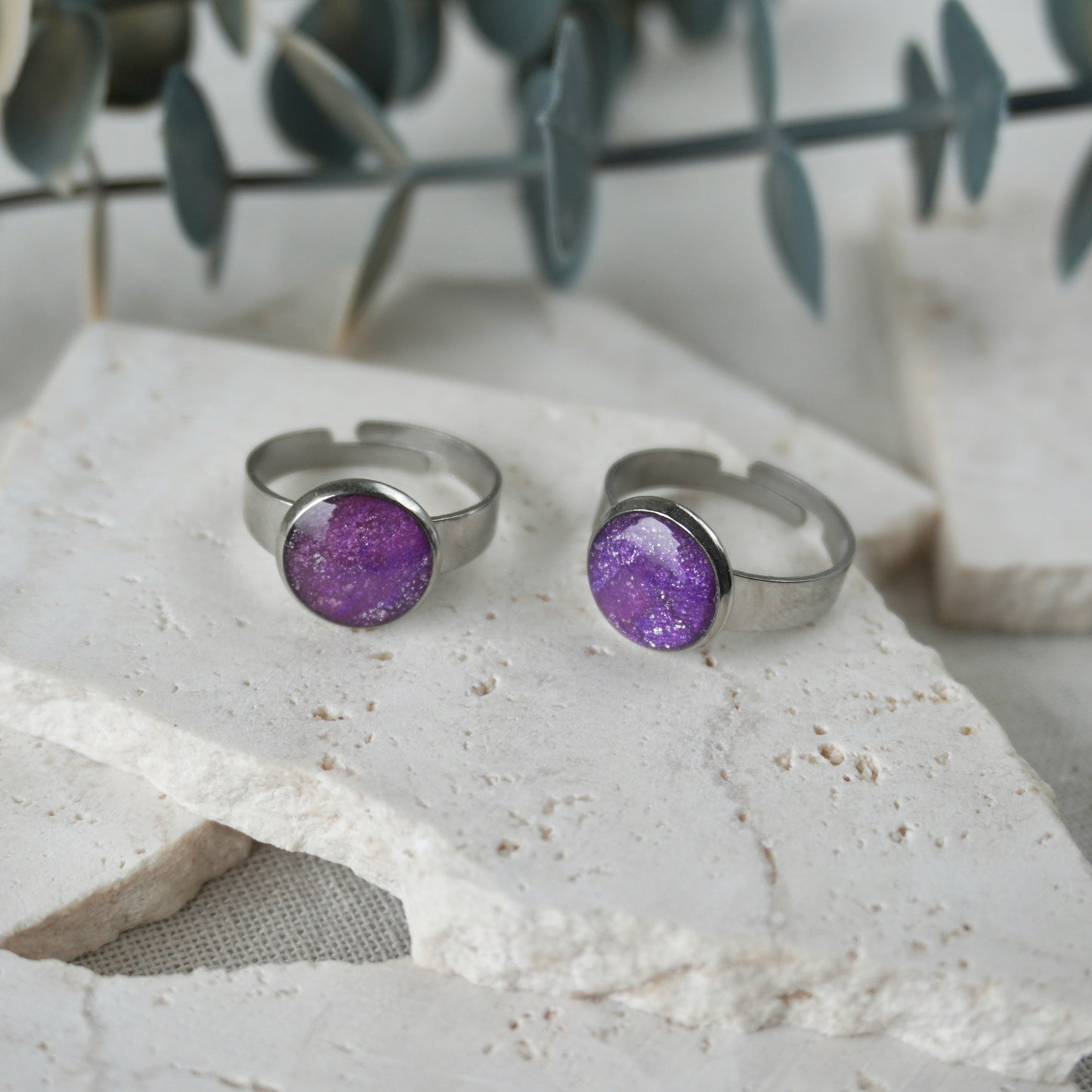 Purple Silver Adjustable Ring