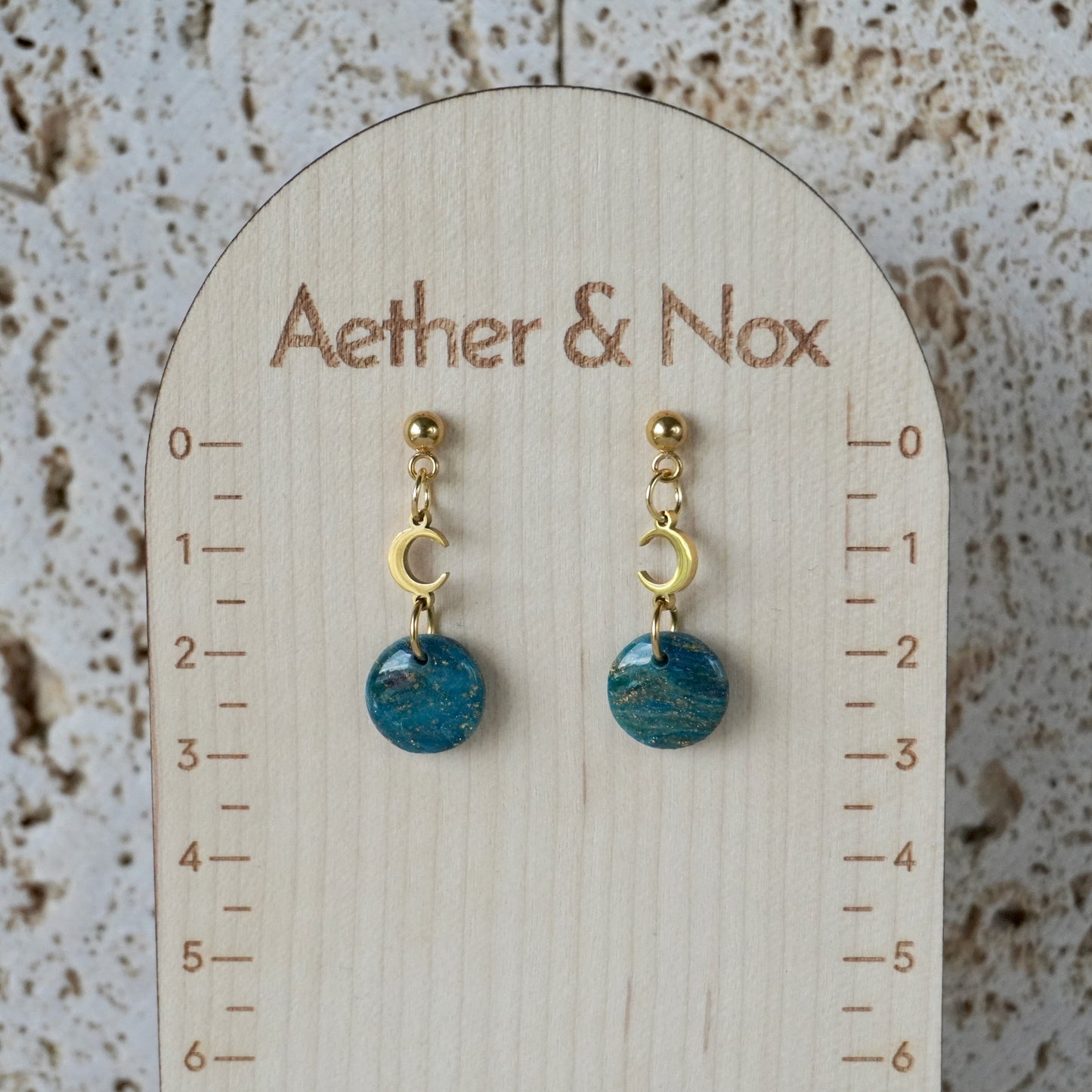 Teal Apatite Stud Mini Moon