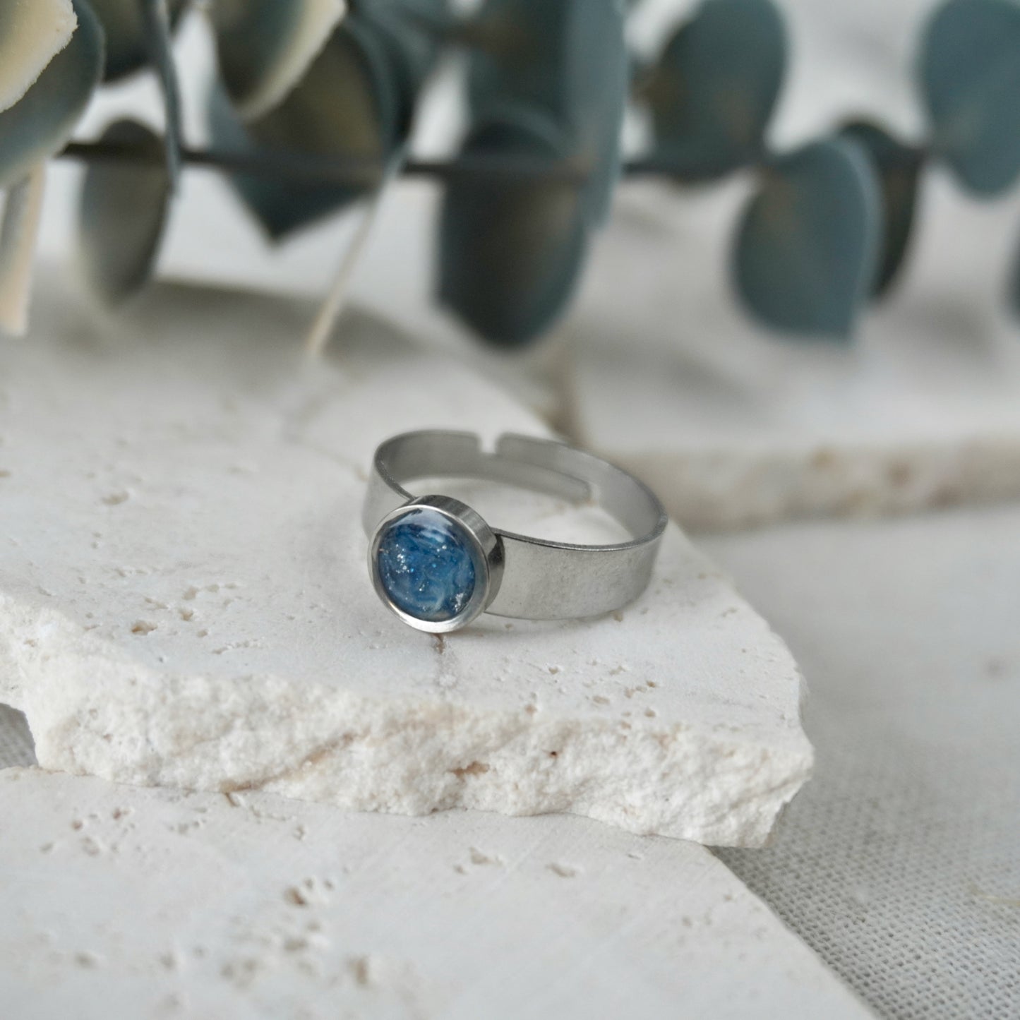 Blue Silver Adjustable Ring