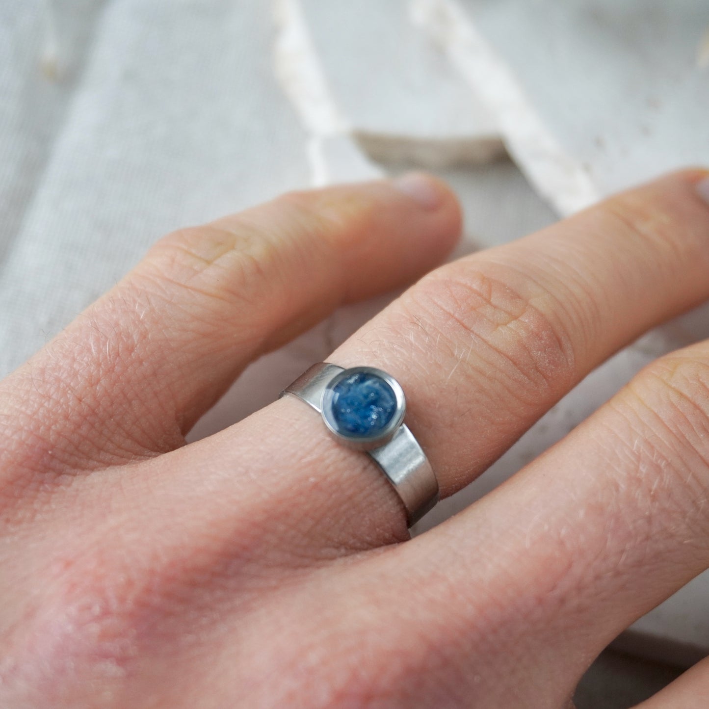 Blue Silver Adjustable Ring