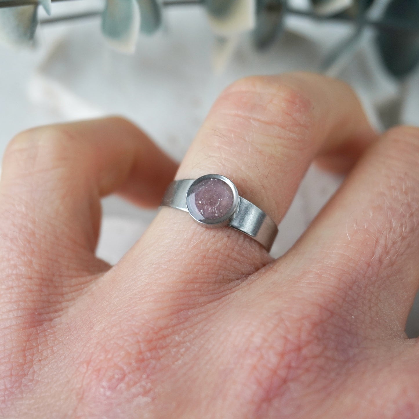 Dusty Pink Silver Adjustable Ring