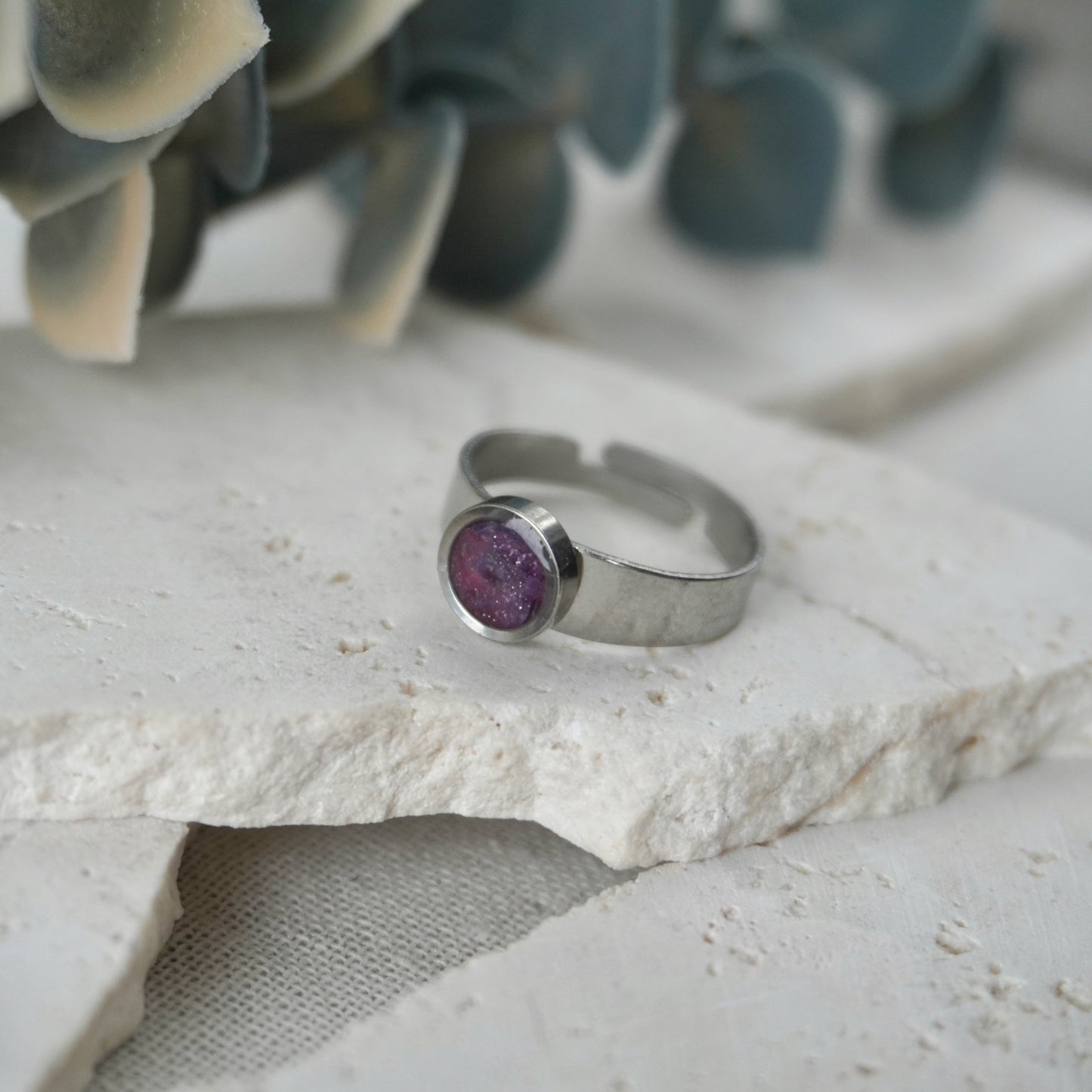 Purple Silver Adjustable Ring