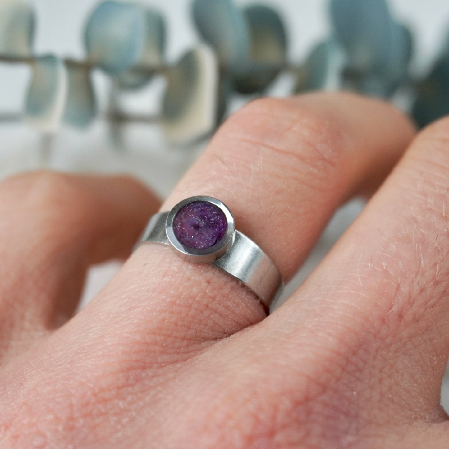 Purple Silver Adjustable Ring