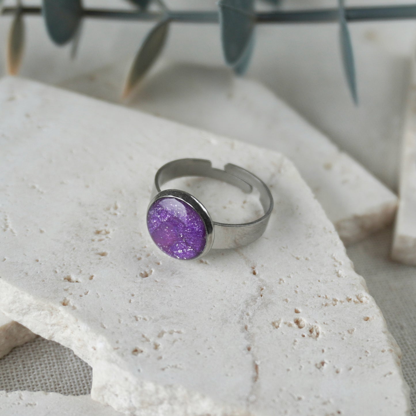 Purple Silver Adjustable Ring