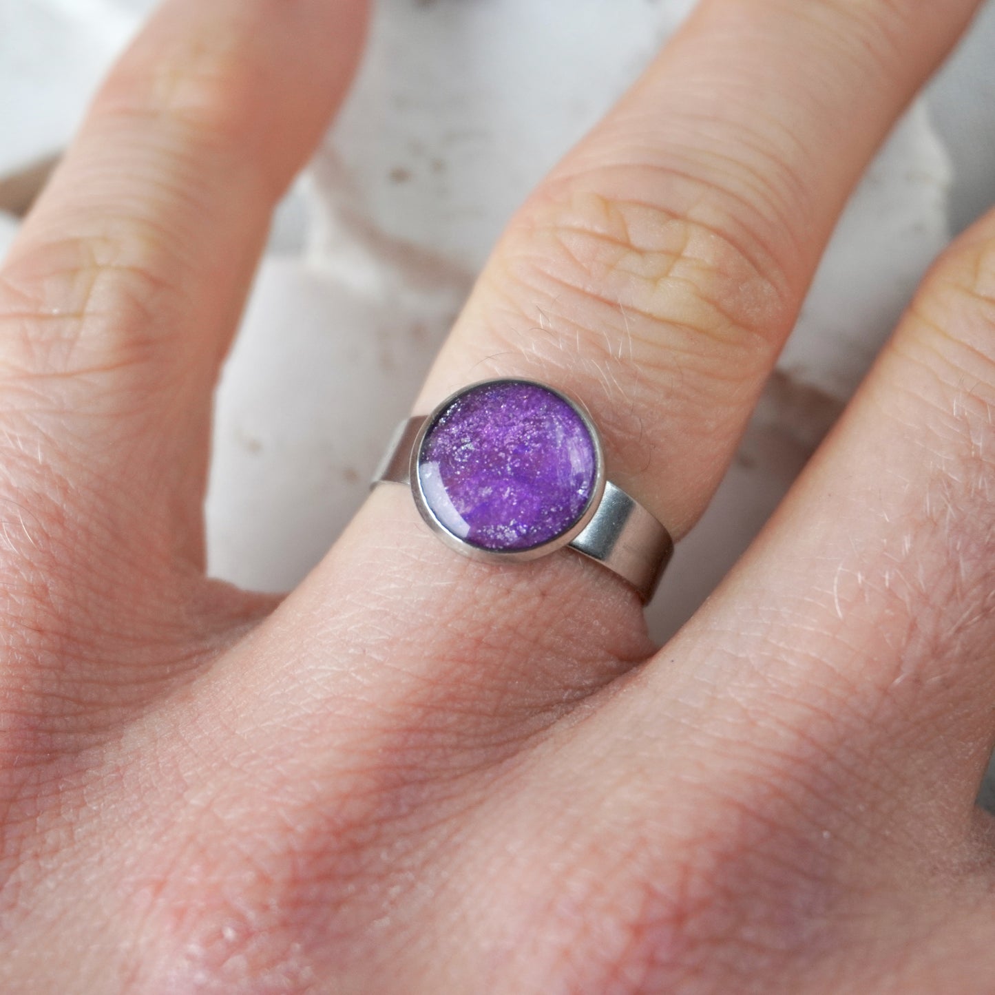 Purple Silver Adjustable Ring