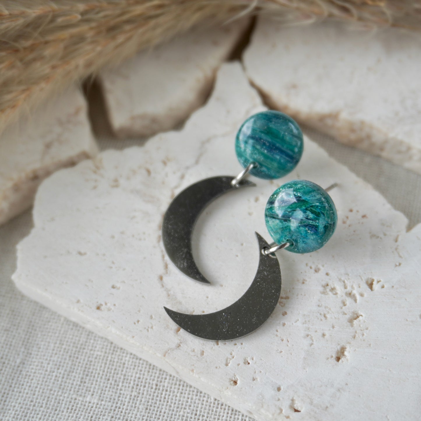 Blue Apatite inspired Stud Moon Drop