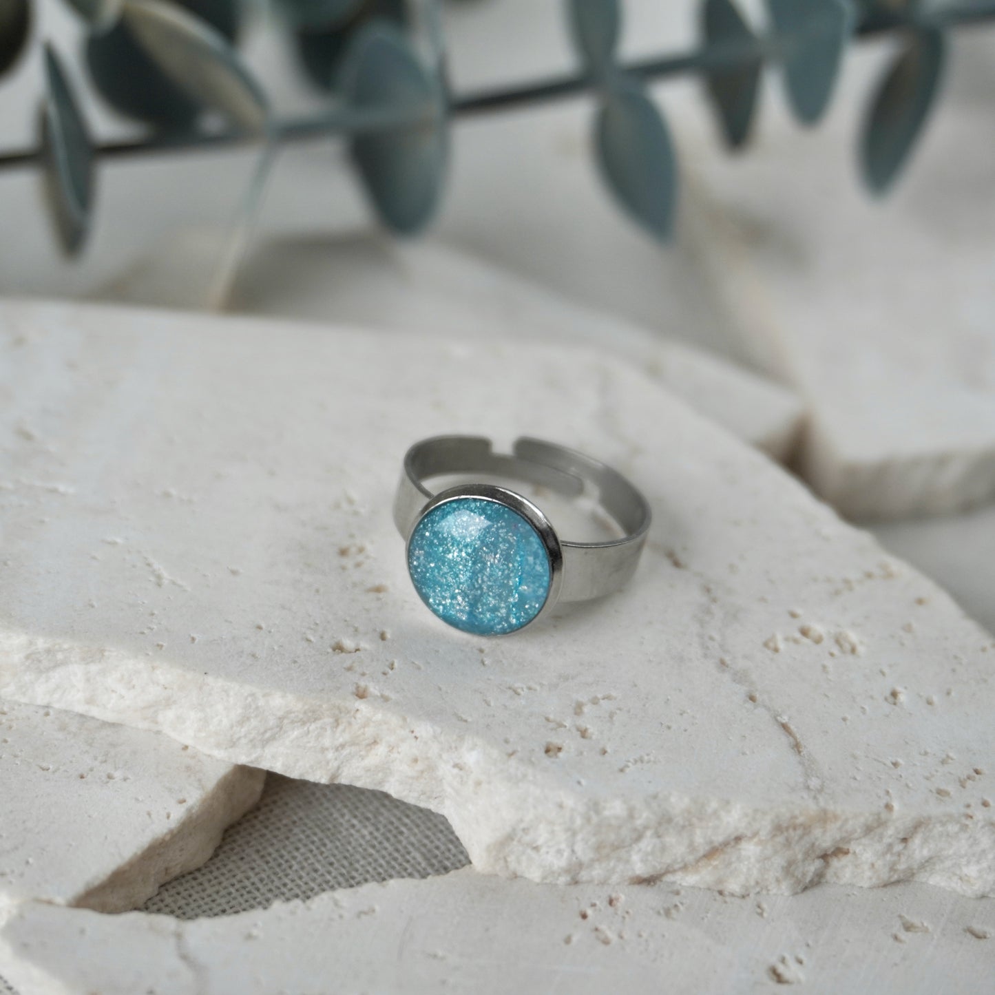 Light Blue Silver Adjustable Ring