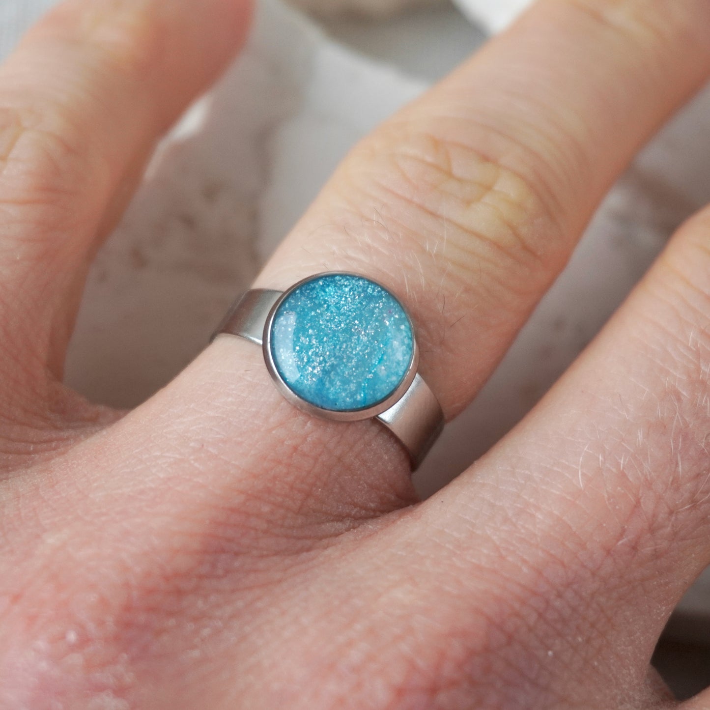 Light Blue Silver Adjustable Ring